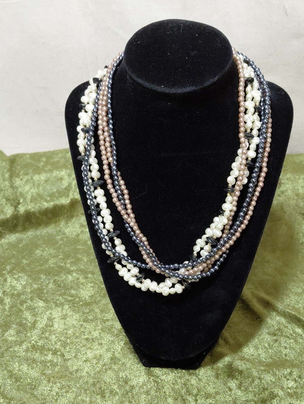 Multistrand Pearl & Bead Necklace - Ivory, Gray, Taupe - Brand Unspecified
